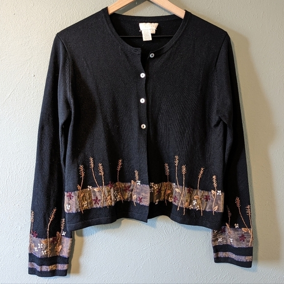 J. Jill Sweaters - Vintage 90's J. Jill Black Silk Beaded Cardigan Size S
